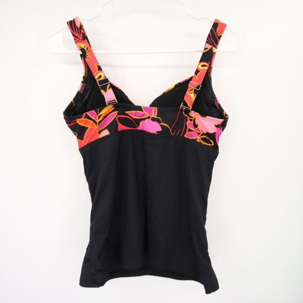 Lands End Black Pink Floral Criss Cross Twist Swim Tankini Top Size 4 D NWOT - Picture 8 of 8